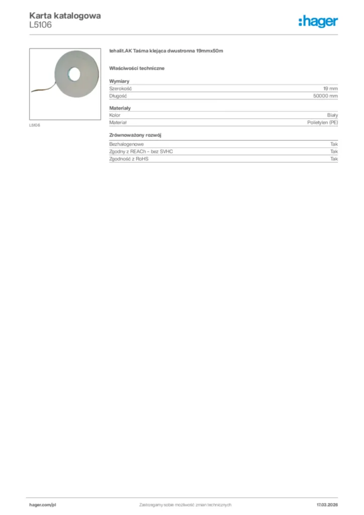 Zdjęcie Hager Karta katalogowa L5106 | Hager Polska