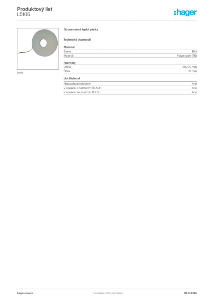 Obrázek Hager Produktový list L5106 | Hager