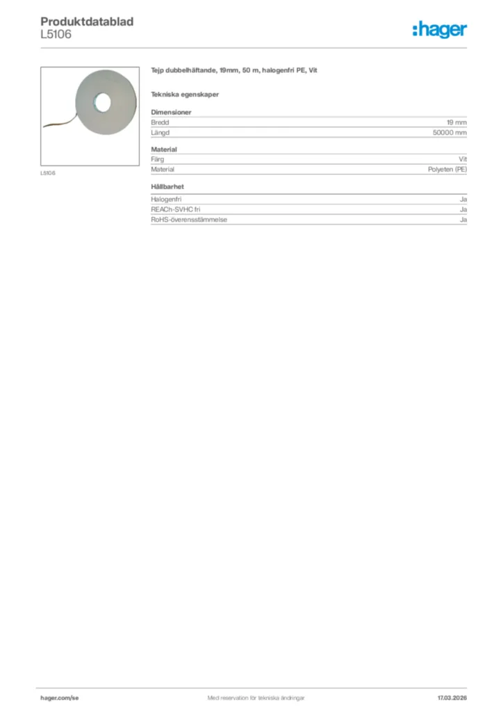 Bild Hager Produktdatablad L5106 | Hager Sverige