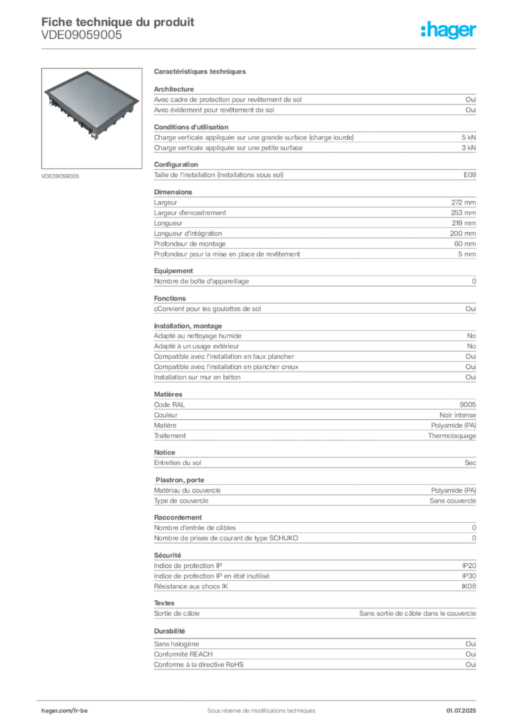 Image Hager Fiche technique du produit VDE09059005 | Hager Belgique