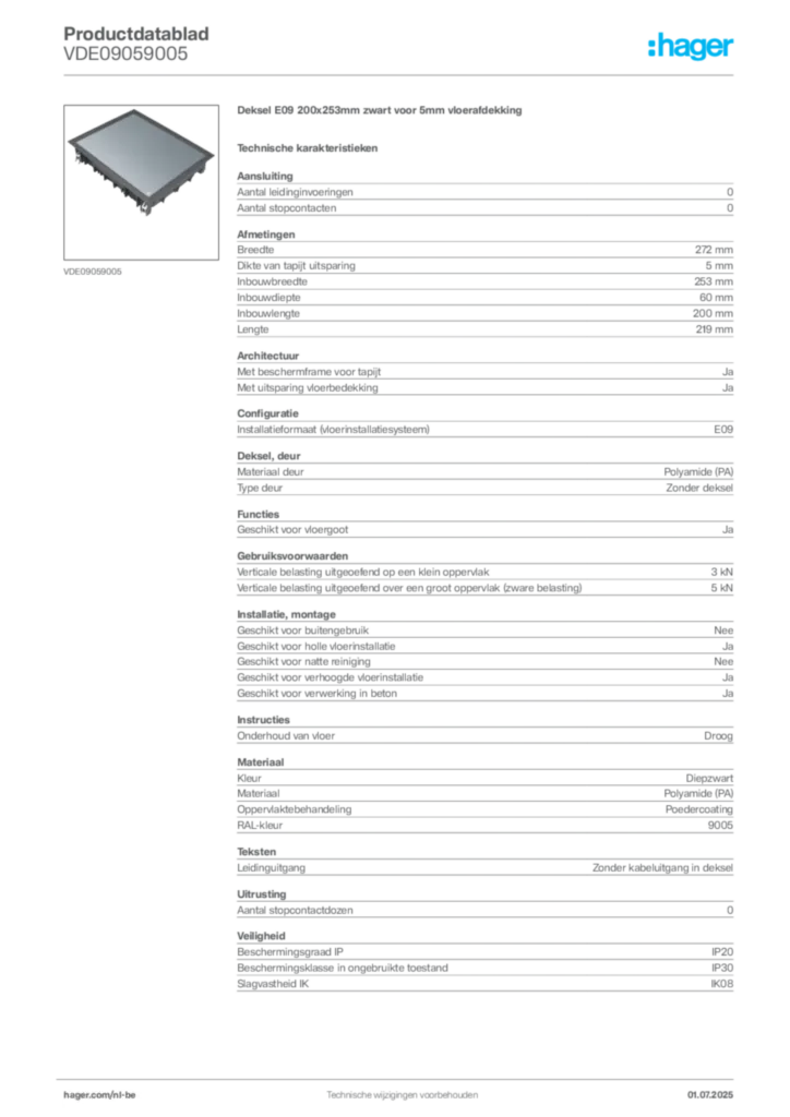 Afbeelding Hager Productdatablad VDE09059005 | Hager Belgium