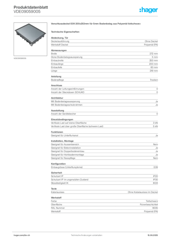 Bild Hager Produktdatenblatt VDE09059005 | Hager Schweiz