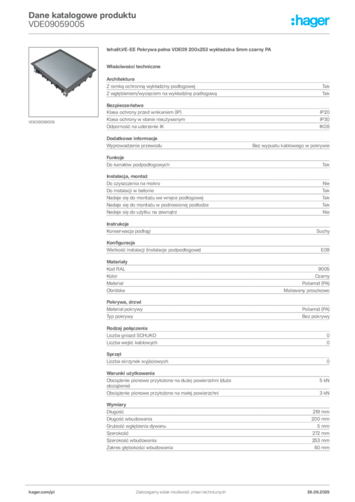 Zdjęcie Hager Dane katalogowe produktu VDE09059005 | Hager Polska