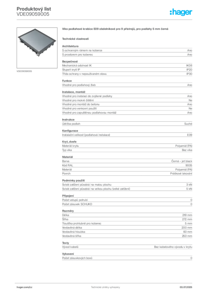 Obrázek Hager Produktový list VDE09059005 | Hager