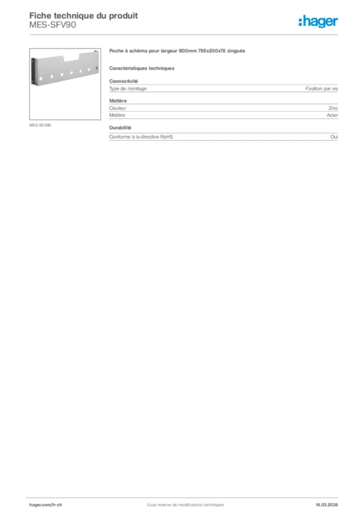 Image Hager Fiche technique du produit MES-SFV90 | Hager Suisse