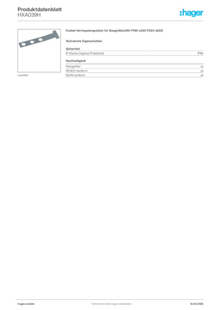 Bild Hager Produktdatenblatt HXA039H | Hager Deutschland