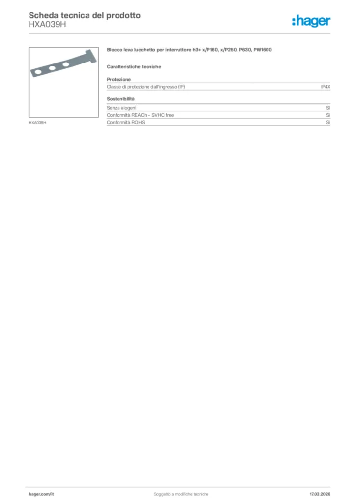 Immagine Hager Scheda tecnica del prodotto HXA039H | Hager Italia