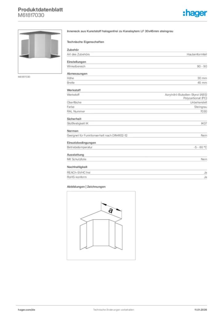 Bild Hager Produktdatenblatt M61817030 | Hager Deutschland