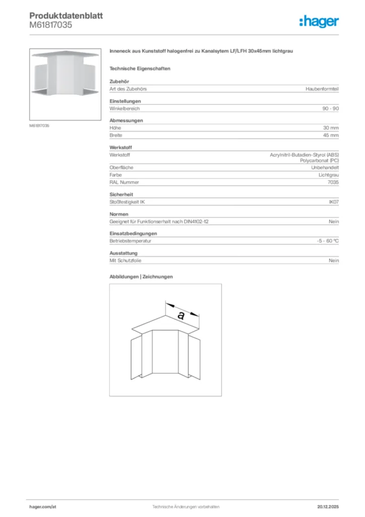 Bild Hager Produktdatenblatt M61817035 | Hager Deutschland