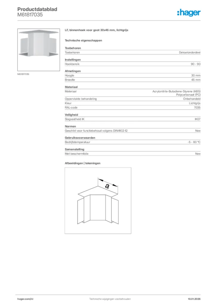Afbeelding Hager Productdatablad M61817035 | Hager Nederland