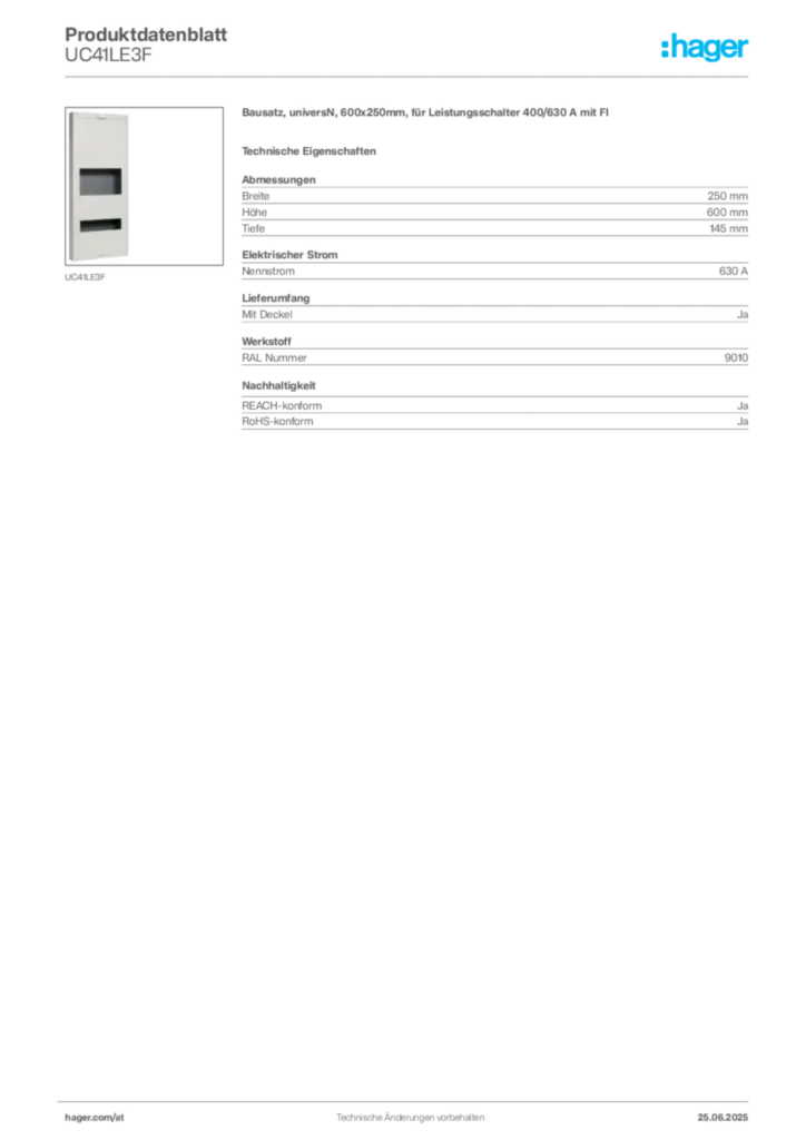 Bild Hager Produktdatenblatt UC41LE3F | Hager Deutschland
