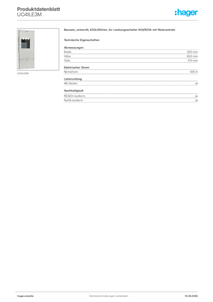 Bild Hager Produktdatenblatt UC41LE3M | Hager Deutschland