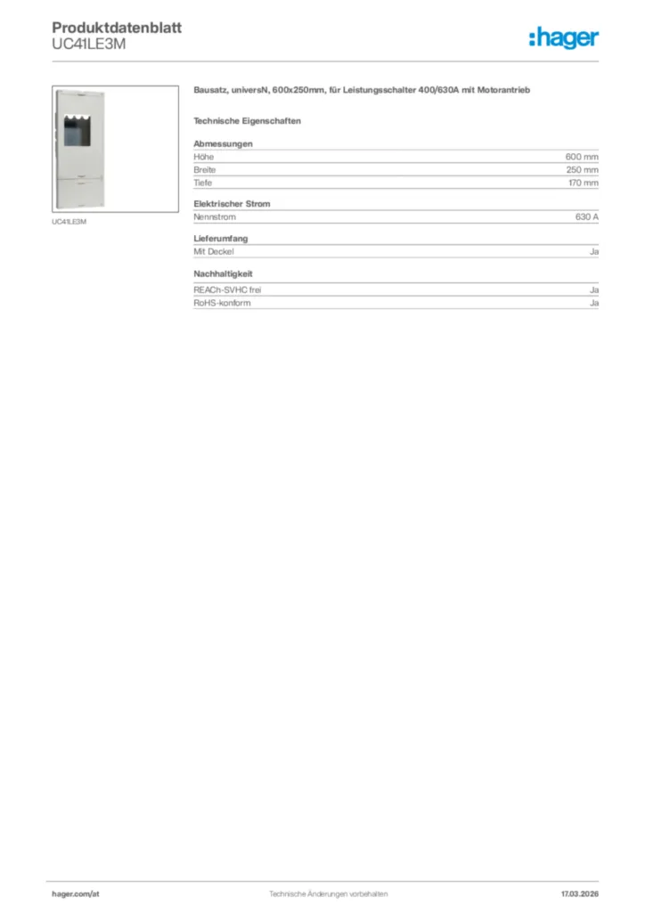 Bild Hager Produktdatenblatt UC41LE3M | Hager Deutschland