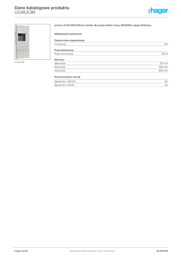 Zdjęcie Hager Dane katalogowe produktu UC41LE3M | Hager Polska