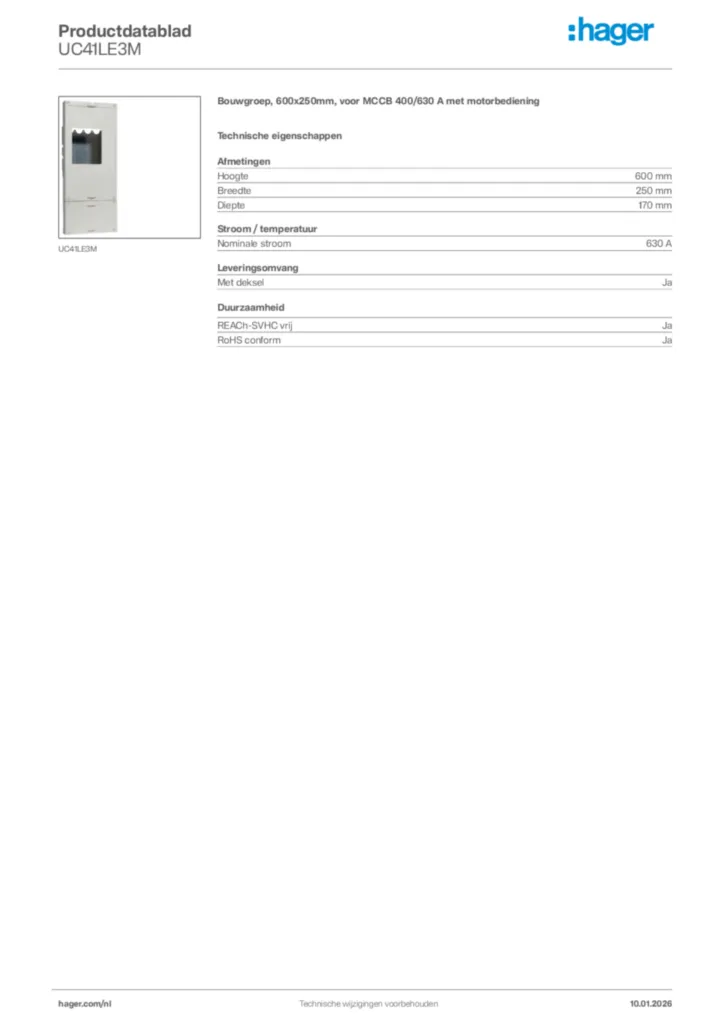 Afbeelding Hager Productdatablad UC41LE3M | Hager Nederland