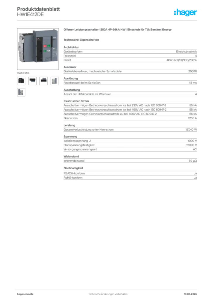 Bild Hager Produktdatenblatt HW1E412DE | Hager Deutschland