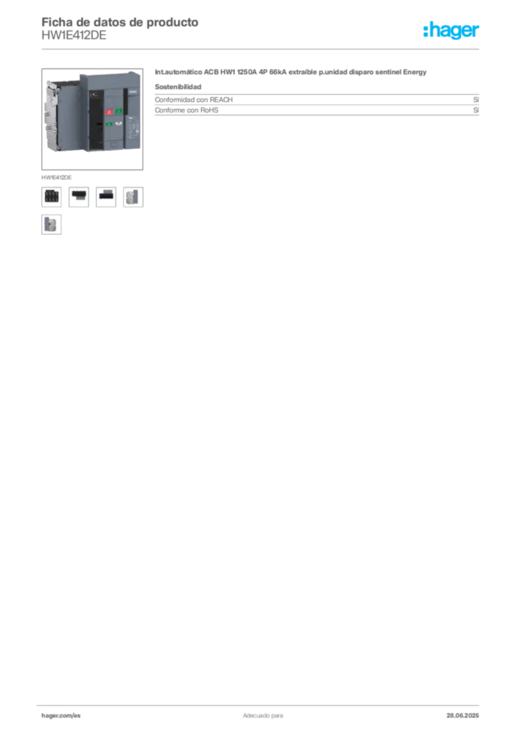 Imagen Hager Ficha de datos de producto HW1E412DE | Hager España