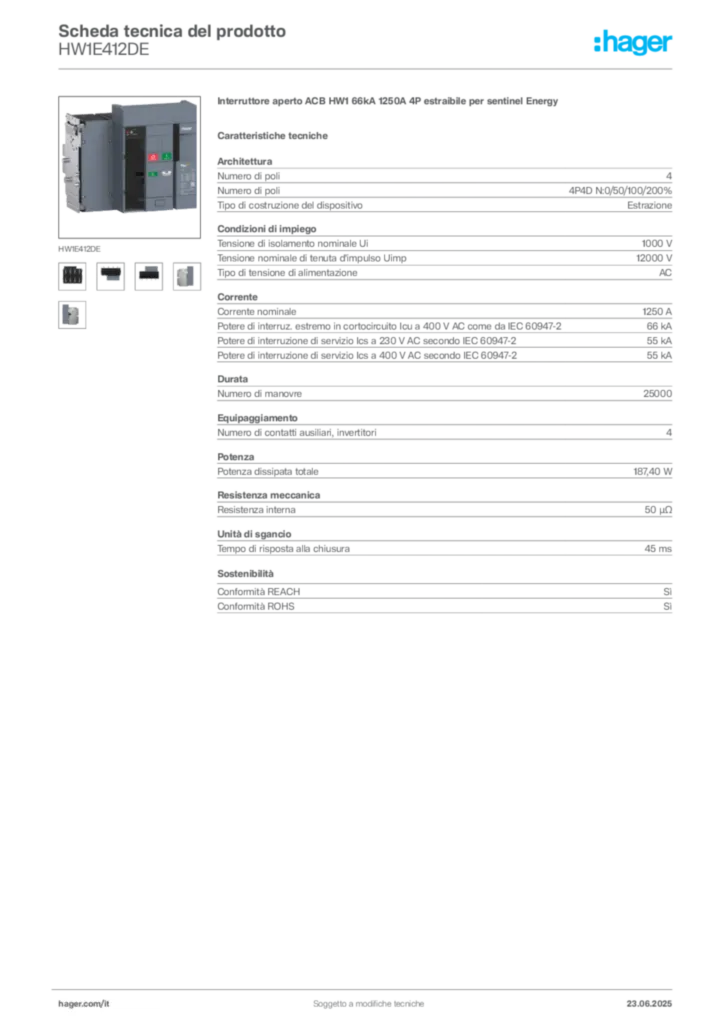 Immagine Hager Scheda tecnica del prodotto HW1E412DE | Hager Italia