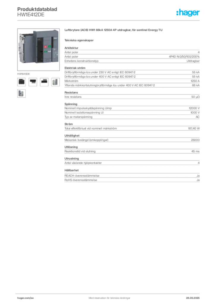 Bild Hager Produktdatablad HW1E412DE | Hager Sverige