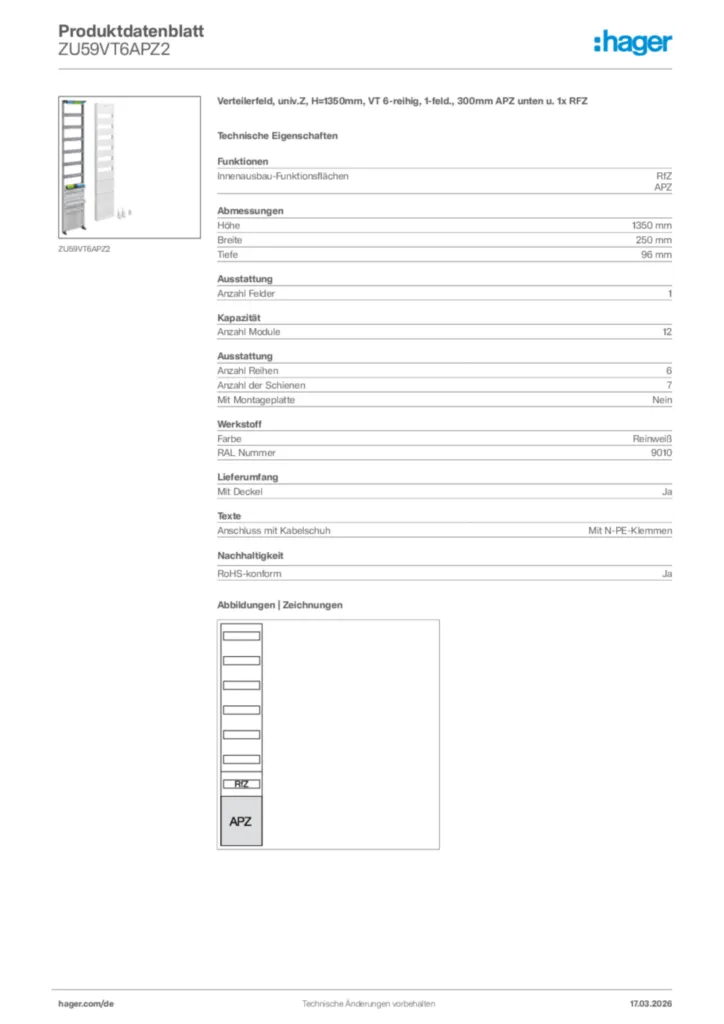 Bild Hager Produktdatenblatt ZU59VT6APZ2 | Hager Deutschland
