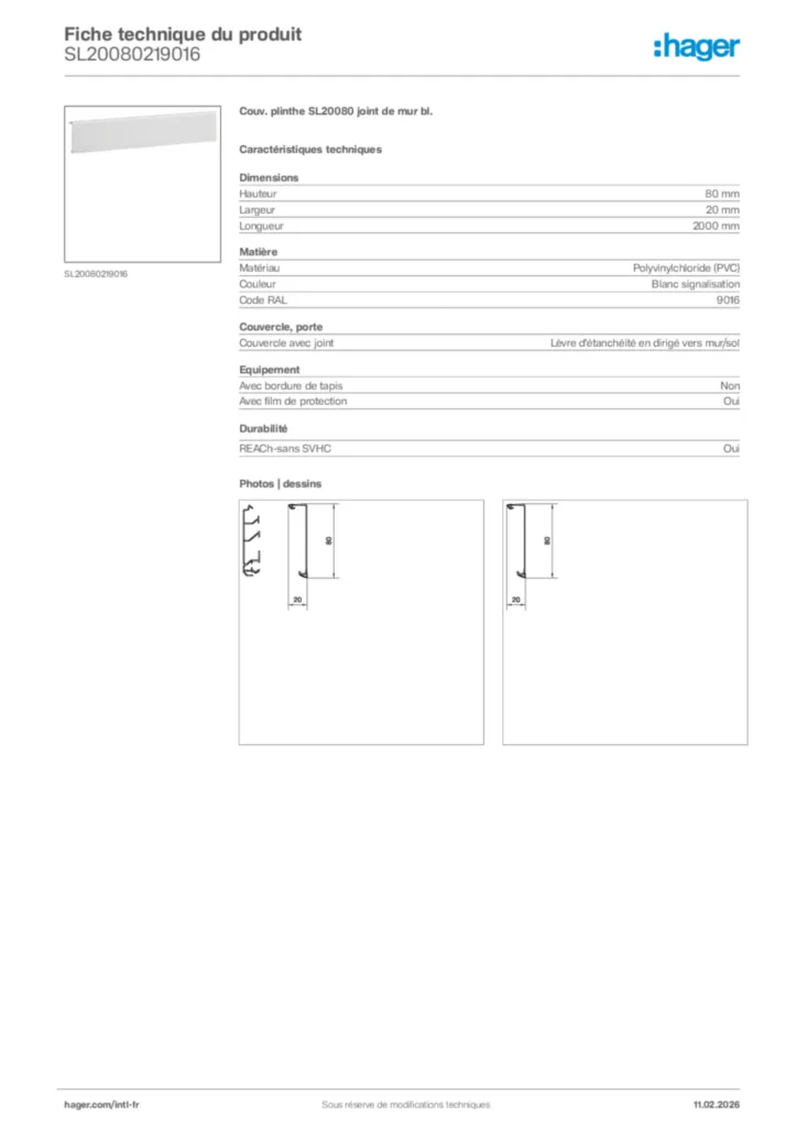 Image Hager Fiche technique du produit SL20080219016 | Hager Afrique