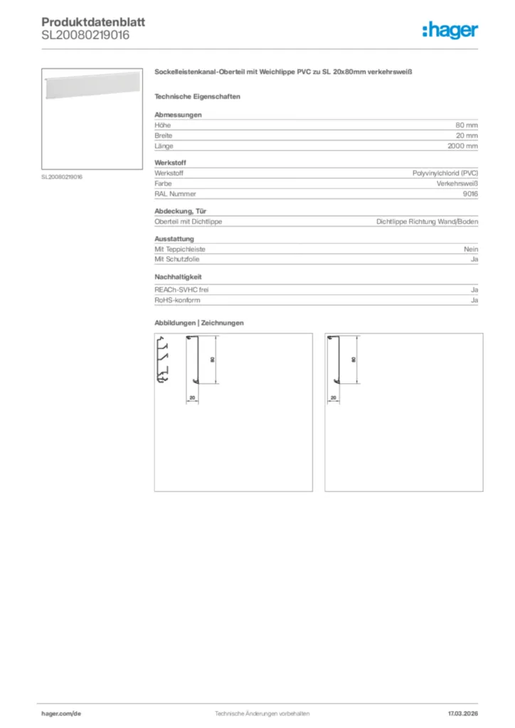 Bild Hager Produktdatenblatt SL20080219016 | Hager Deutschland