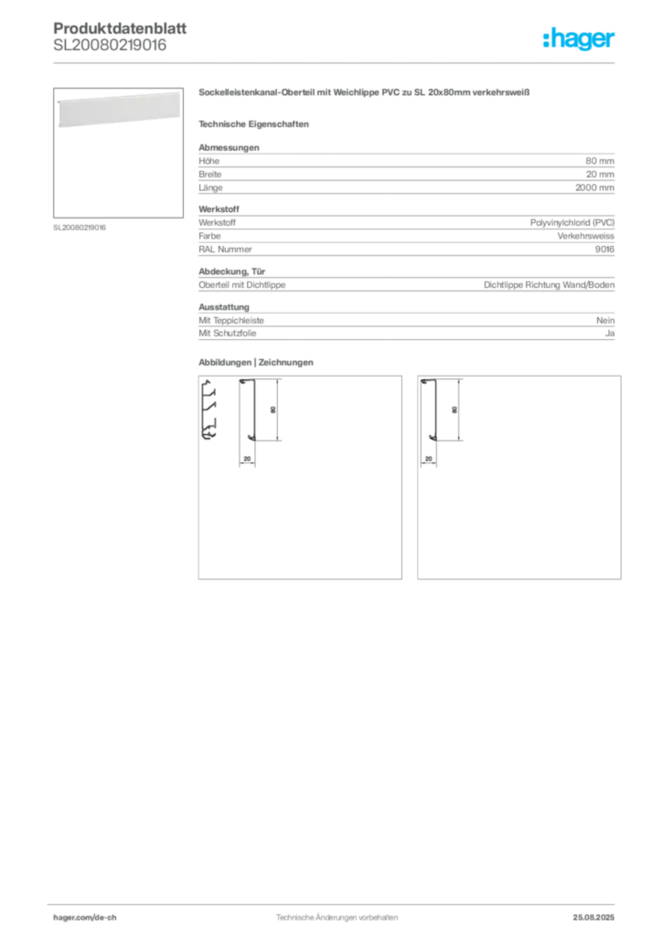 Bild Hager Produktdatenblatt SL20080219016 | Hager Schweiz
