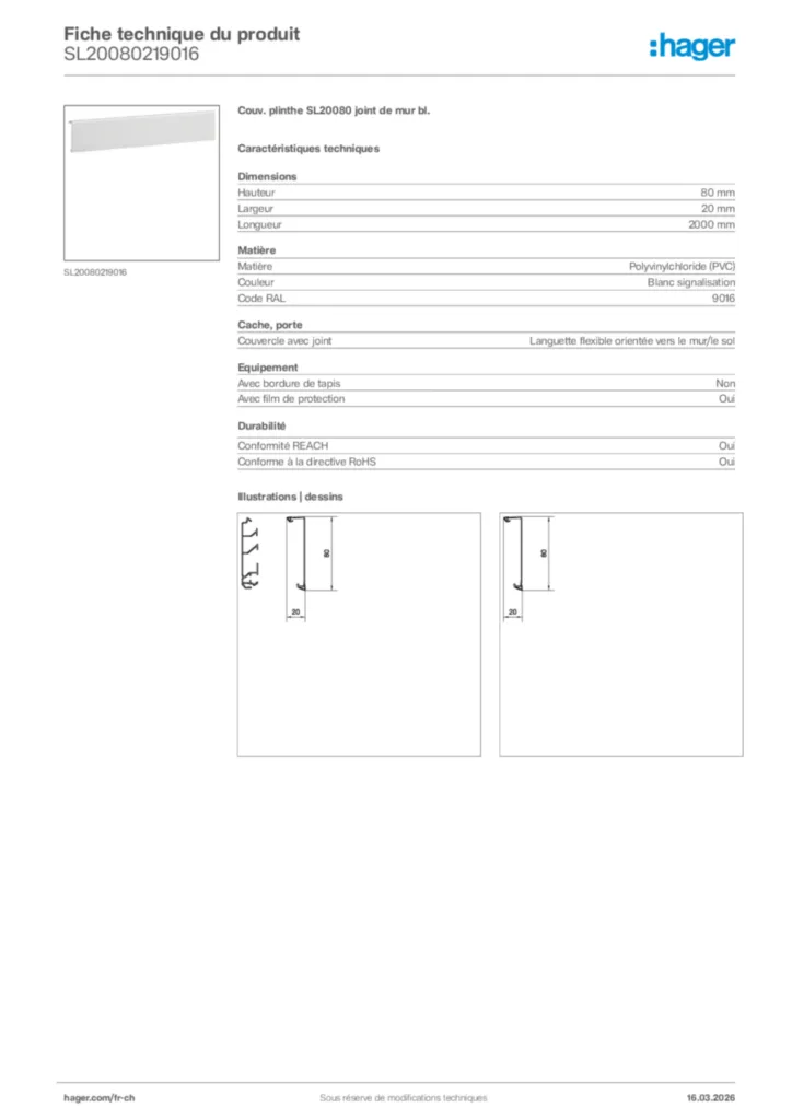 Image Hager Fiche technique du produit SL20080219016 | Hager Suisse