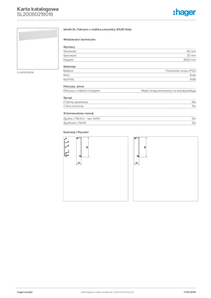 Zdjęcie Hager Karta katalogowa SL20080219016 | Hager Polska