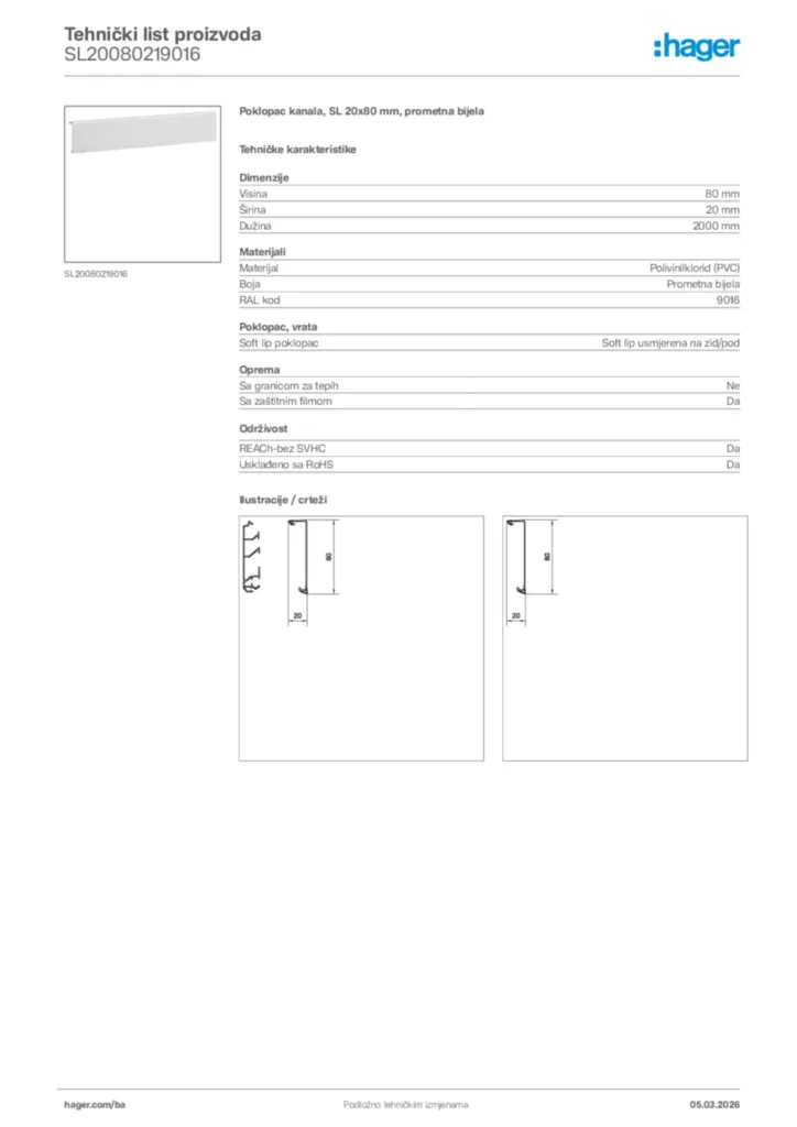 Slika Hager Tehnički list proizvoda SL20080219016  | Hager
