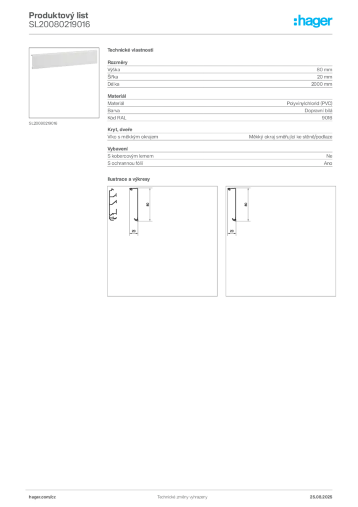 Obrázek Hager Produktový list SL20080219016 | Hager