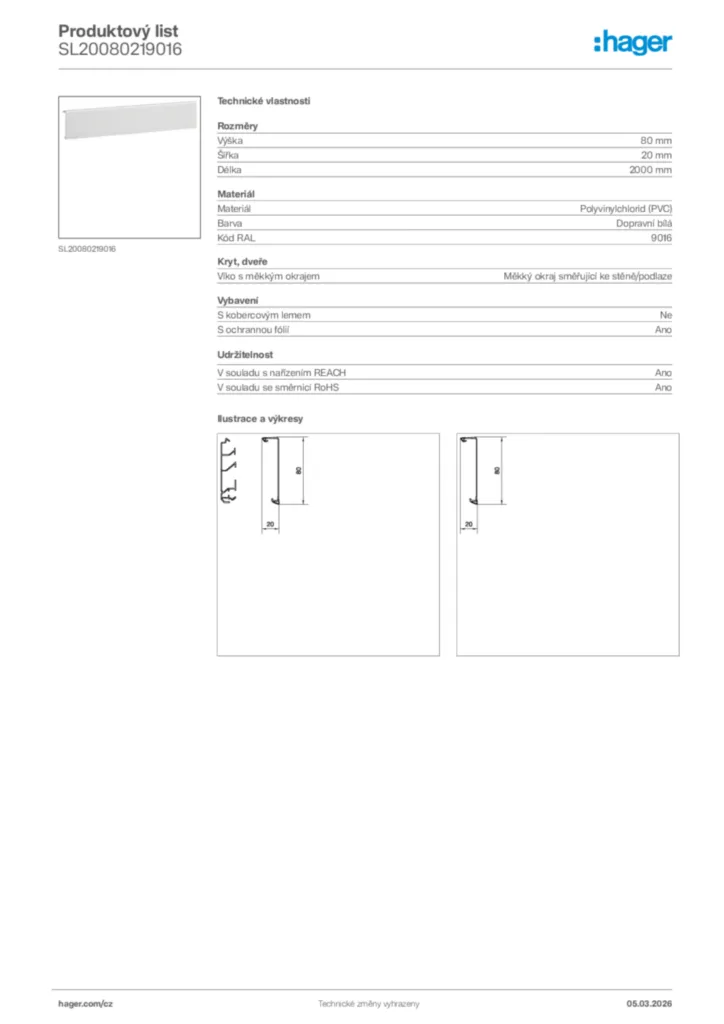 Obrázek Hager Product data sheet SL20080219016 | Hager