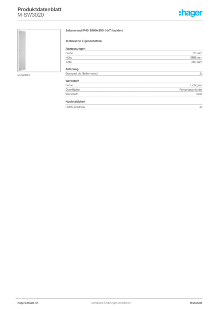 Bild Hager Produktdatenblatt M-SW3020 | Hager Schweiz