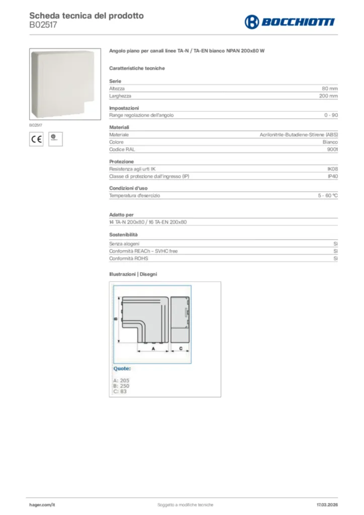 Immagine Bocchiotti Scheda tecnica del prodotto B02517 | Hager Italia