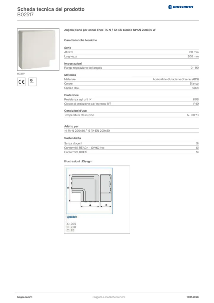 Immagine Bocchiotti Scheda tecnica del prodotto B02517 | Hager Italia