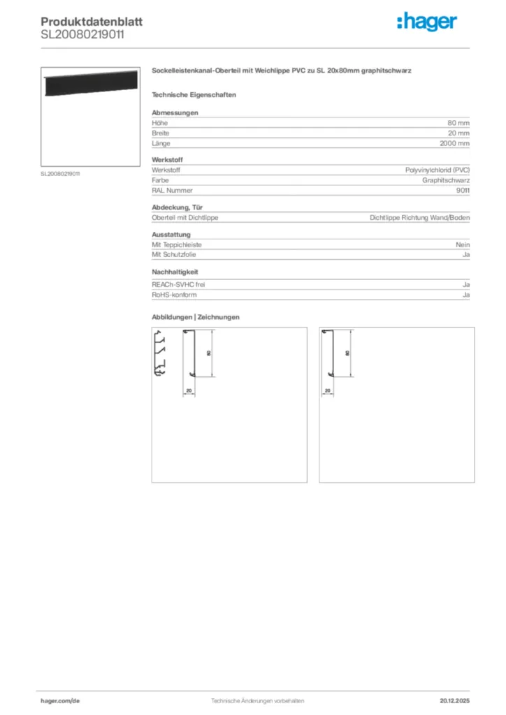 Bild Hager Produktdatenblatt SL20080219011 | Hager Deutschland