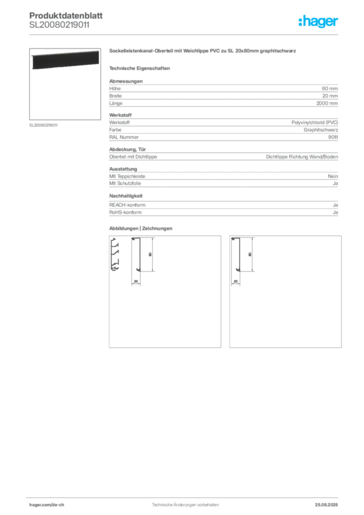 Bild Hager Produktdatenblatt SL20080219011 | Hager Schweiz