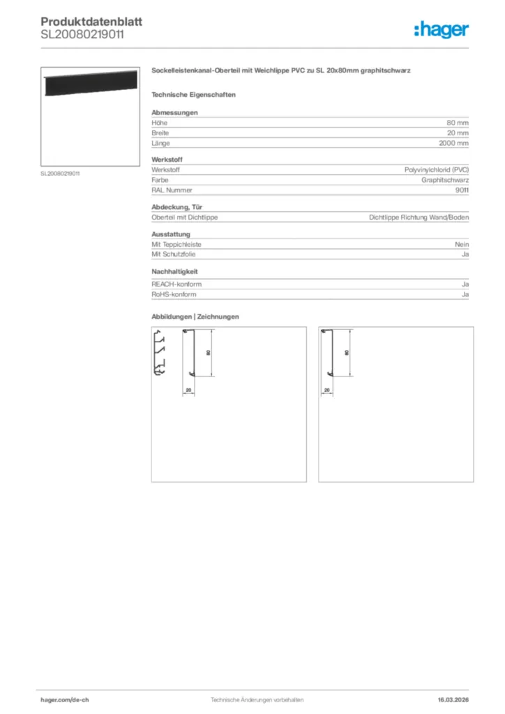 Bild Hager Produktdatenblatt SL20080219011 | Hager Schweiz