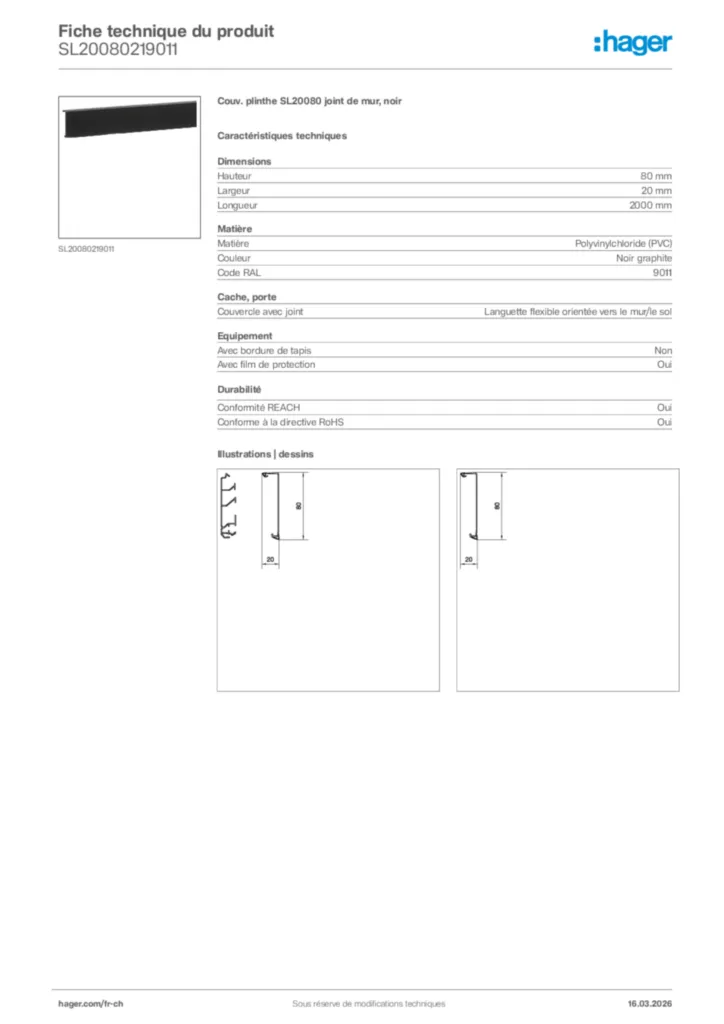 Image Hager Fiche technique du produit SL20080219011 | Hager Suisse