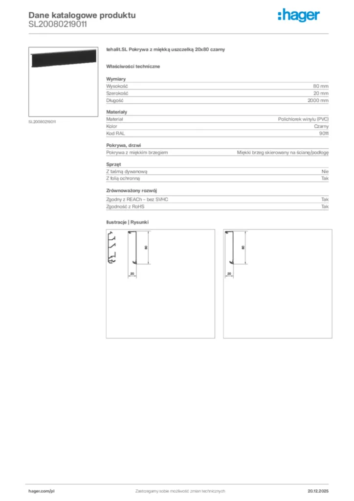 Zdjęcie Hager Dane katalogowe produktu SL20080219011 | Hager Polska