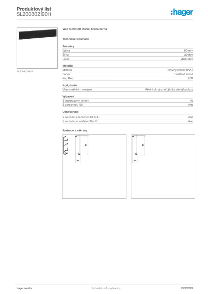Obrázek Hager Produktový list SL20080219011 | Hager