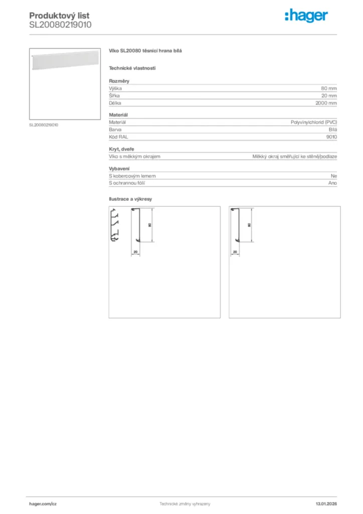 Obrázek Hager Product data sheet SL20080219010 | Hager
