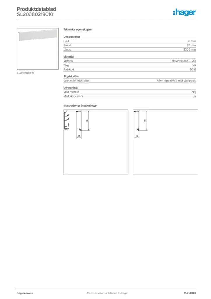 Bild Hager Produktdatablad SL20080219010 | Hager Sverige