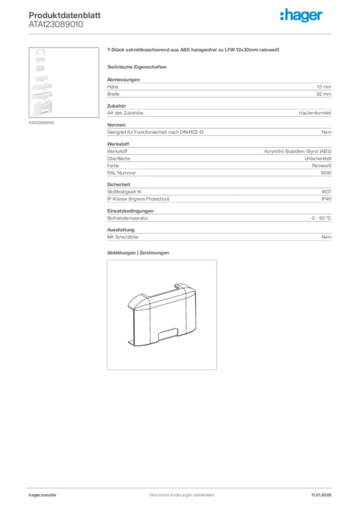 Bild Hager Produktdatenblatt ATA123089010 | Hager Deutschland