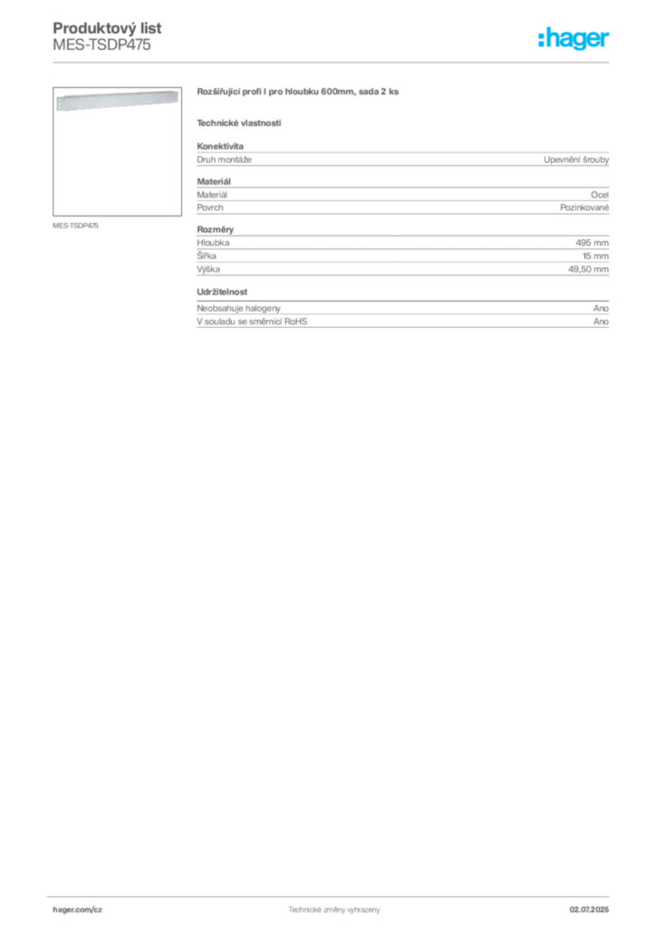 Obrázek Hager Produktový list MES-TSDP475 | Hager