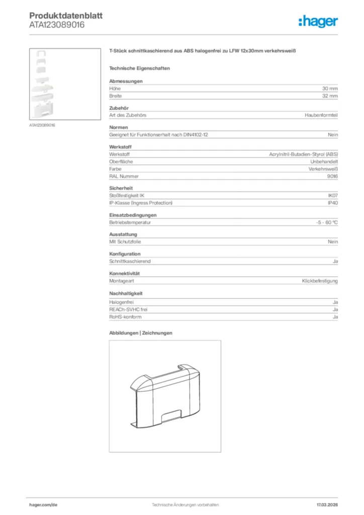 Bild Hager Produktdatenblatt ATA123089016 | Hager Deutschland
