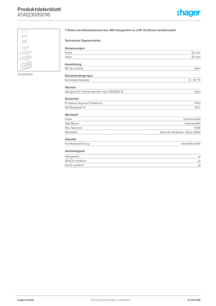 Bild Hager Produktdatenblatt ATA123089016 | Hager Deutschland