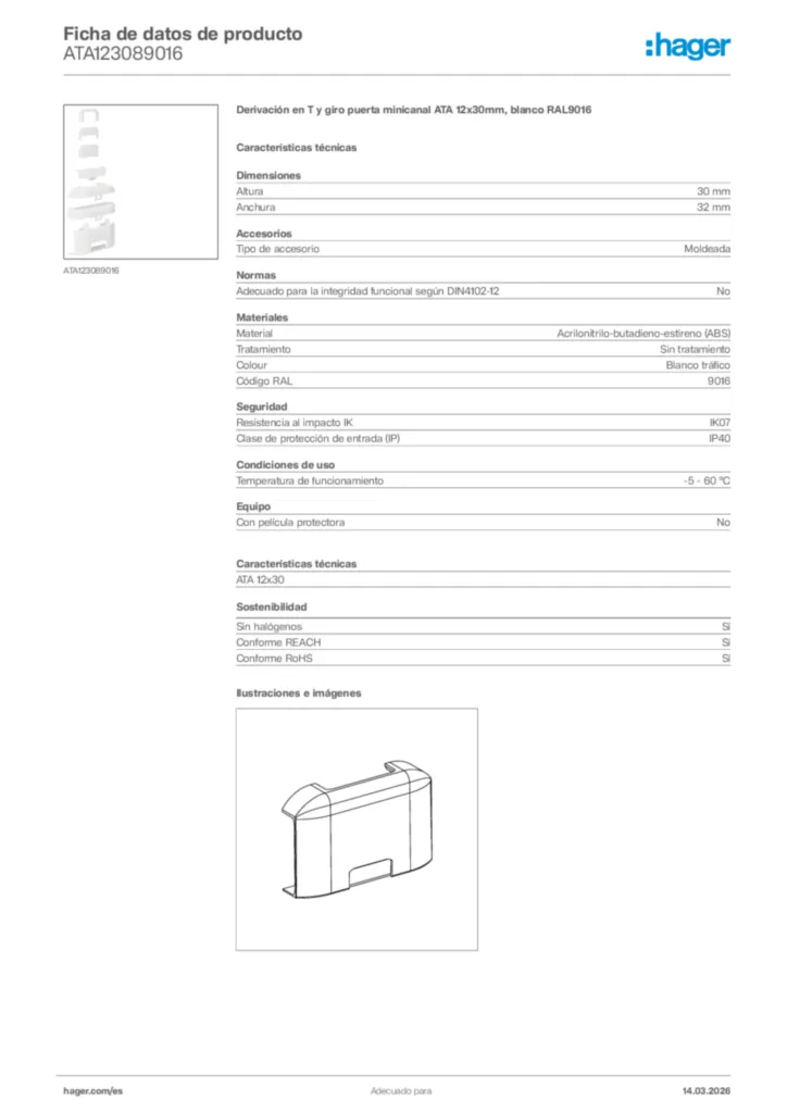 Imagen Hager Ficha de datos de producto ATA123089016 | Hager España