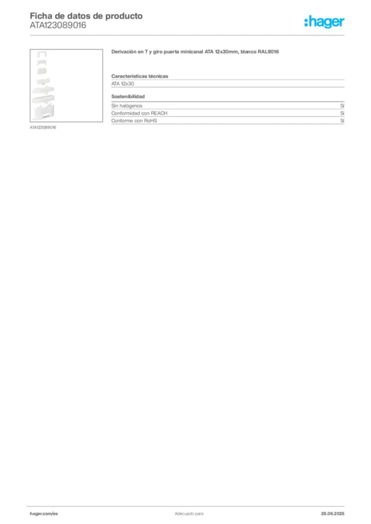 Imagen Hager Ficha de datos de producto ATA123089016 | Hager España