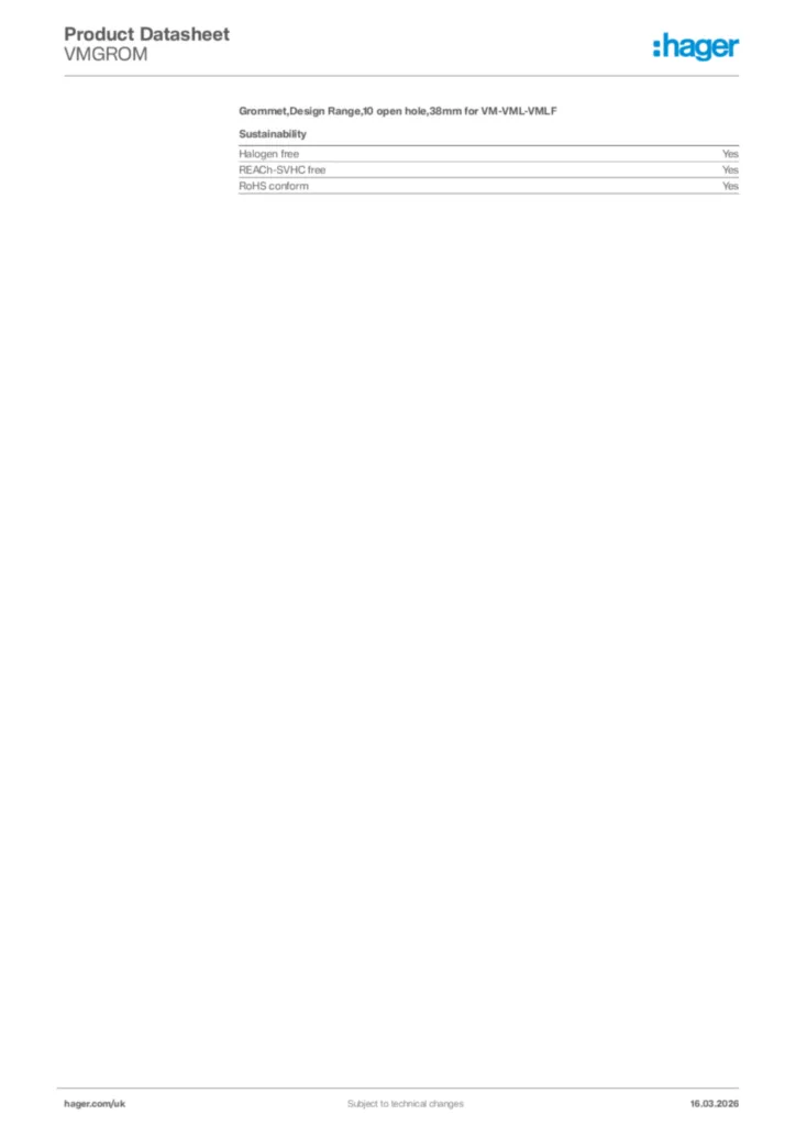 Image Hager Product data sheet VMGROM  | Hager